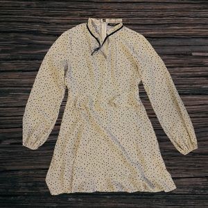 NASTY GAL Polka Dot Dress, Cream with dark blue polka dots🌹Perfect for the fall